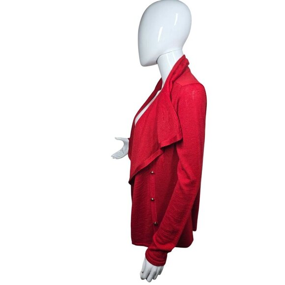 Calvin Klein Red Wool Knit Cardigan Wrap Sweater Women Sz S Decorative Gold Btns - Picture 3 of 13